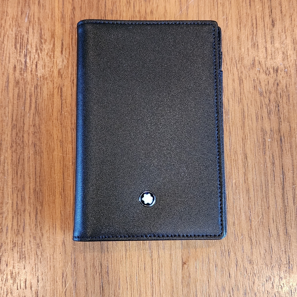 $300 New Montblanc MeisterstuckBifold Leather Card Holder Wallet Black Star